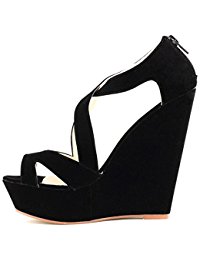 Chaussure compensée noir ouverte