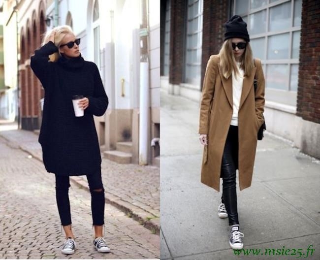 Converse femme blanche haute look