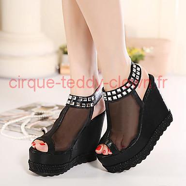 Chaussure talon compensé noir ouverte