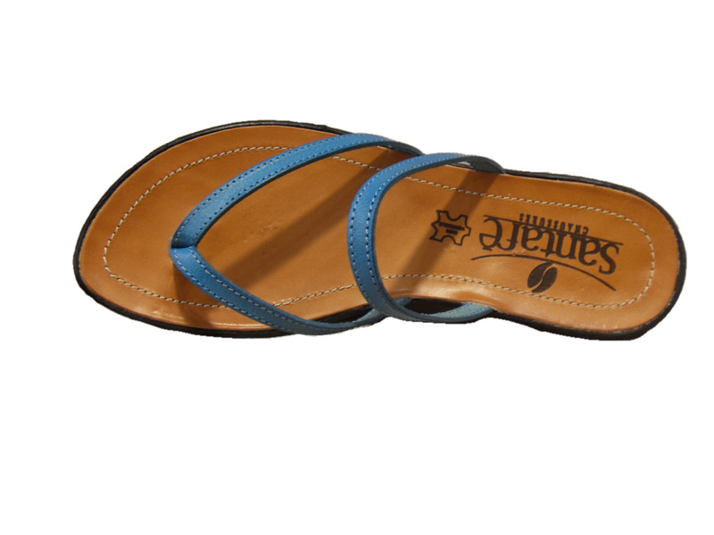 Tongs femme cuir bleu