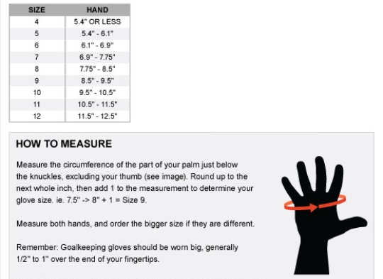 Nike running gloves size chart
