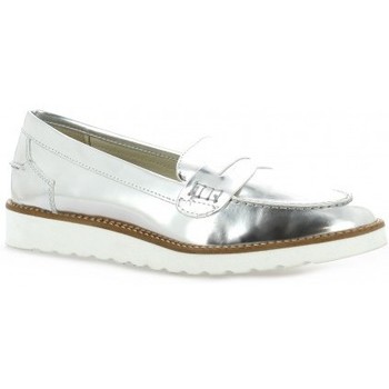 Mocassin femme argent cuir