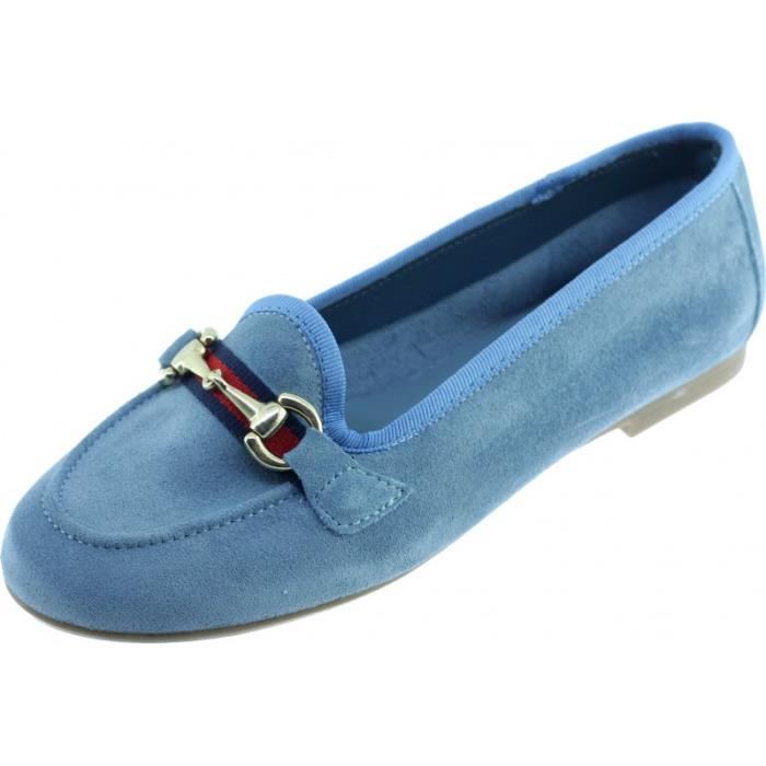 Mocassin femme bleu marine blanc