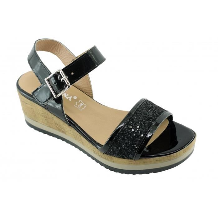 Chaussure compensee vernis noir