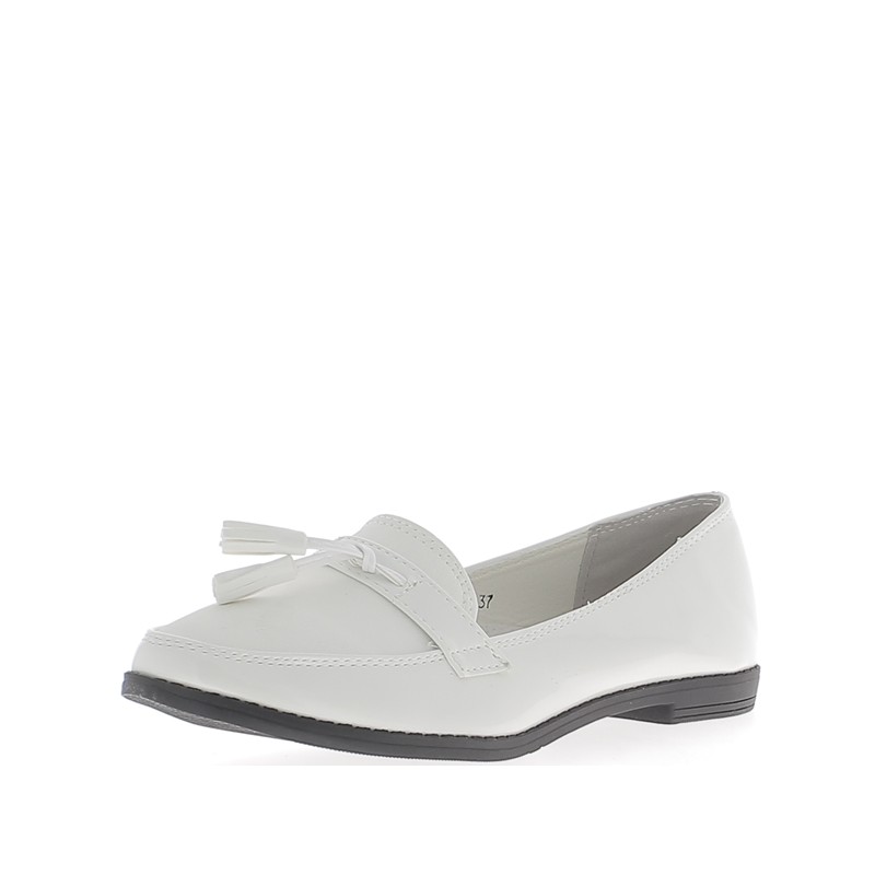 Mocassin femme blanc vernis