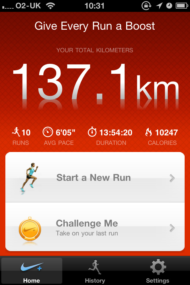 Nike running miles to km
