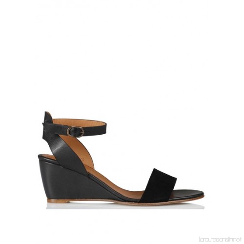 Sandale compensée noir cuir