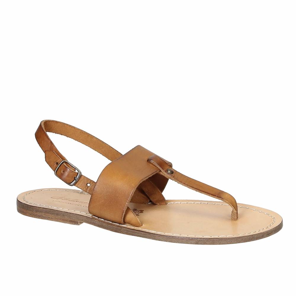 Tong cuir naturel femme
